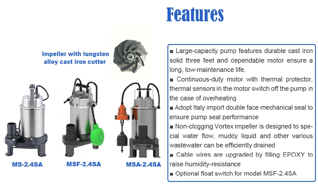 Large Capacity Stainless Steel Centrifugal Submersible Vortex Sewage Slurry Dirty Water Drainage Pump with Cutting Knife for Plants Industrial Construction Site